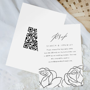 Elégant Noir Floral Mariage RSVP avec QR Code