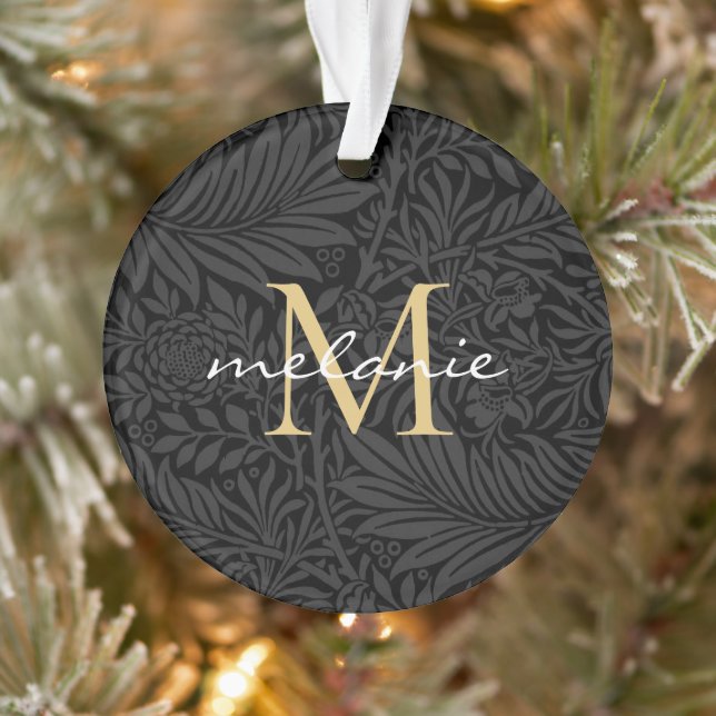 Élégant noir floral or Script Monogramme (Arbre)