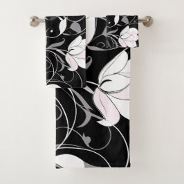 Elegant Noir Floral Swirl Badhandtuch Set