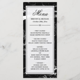 Elégant noir marbre blanc Mariage Menu Modèle
