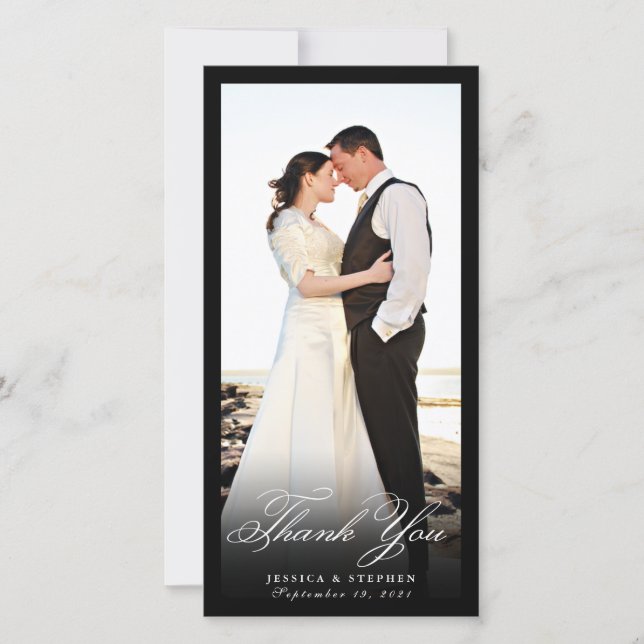 Élégant noir Merci simple Carte photo 8x4 (Devant)
