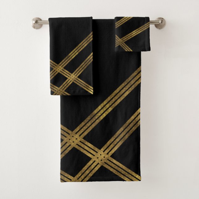 Élégant Noir moderne avec Gold Lines Serviette ens (En situation)