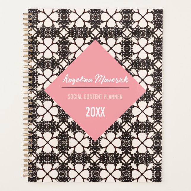 Elégant noir motif floral Pink support texte (Devant)