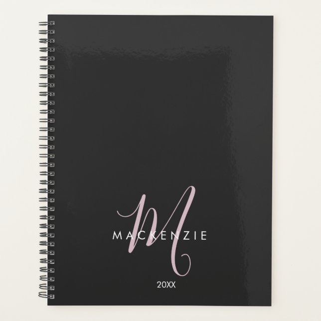Élégant Noir Noir Blush Pink Script Monogramme (Devant)