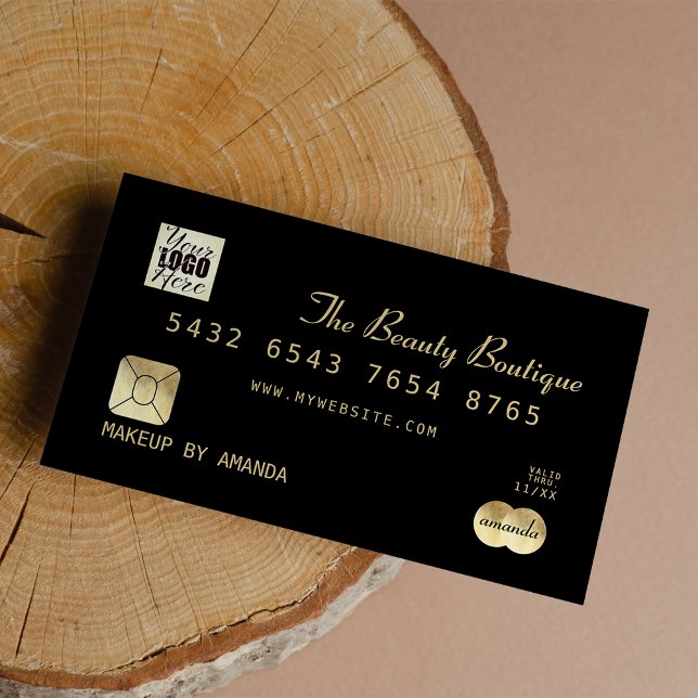Élégant Noir Noir Or Luxe Logo de carte de crédit (Elegant Chic Black Gold Luxury Credit Card Logo)