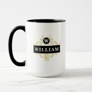 Élégant Noir Or Personnalisable Monogramme Mug