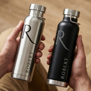 Élégant Noir Personnalisé Nom & Bouteille d'eau Mo