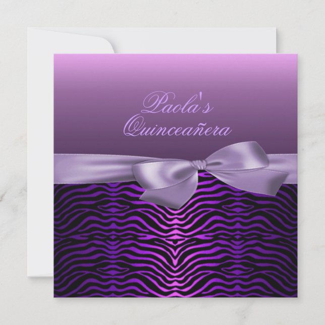 Elégant noir/pourpre Zebra Quinceañera Invitation (Devant)