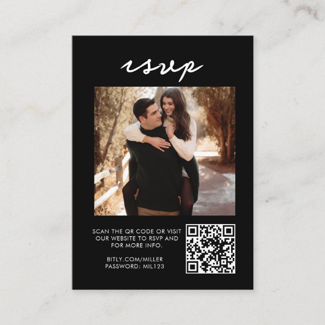 Élégant noir Qr Code Mariage RSVP Enclôture Carte (Devant)