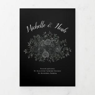 Élégant Noir Rose Programmes de mariage gothique