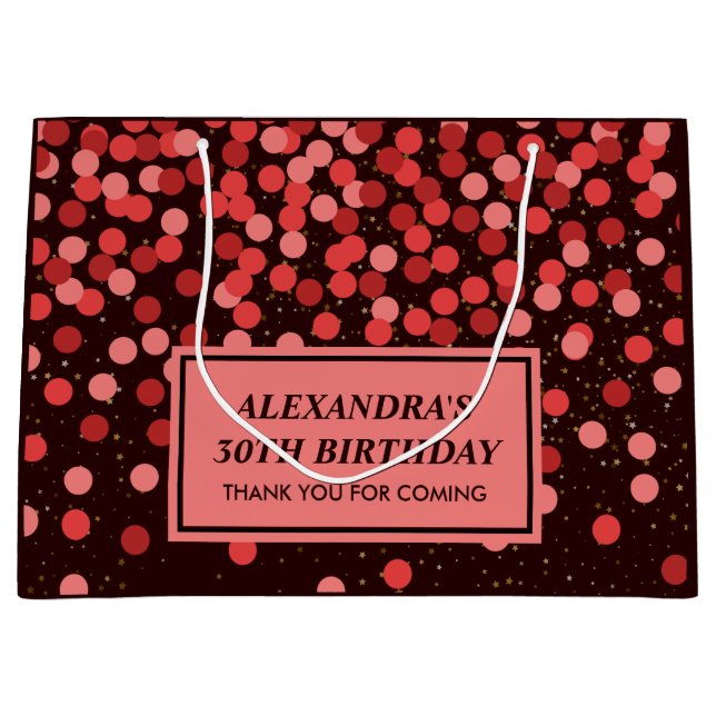 Elégant Noir Rouge Confetti Anniversaire Grand Sac (Devant)