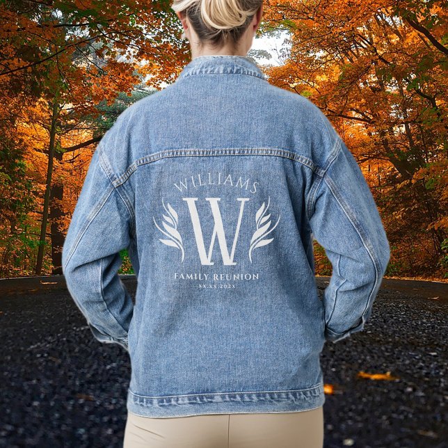 Elégant Nom de famille Feuille Initiale Réunion fa (Elegant Leaf Surname Initial Family Reunion Denim Jacket Cover Photo.)