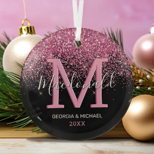 Élégant nom monogramme ornement en verre de Noël