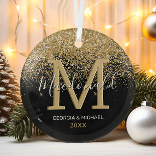 Élégant nom monogramme ornement en verre de Noël