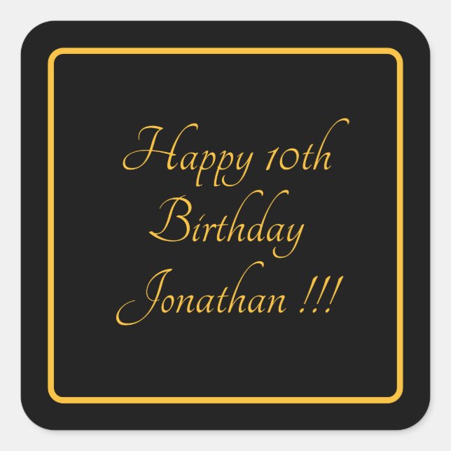 Élégant Nom Or Joyeux Sticker Carré Anniversaire (Devant)