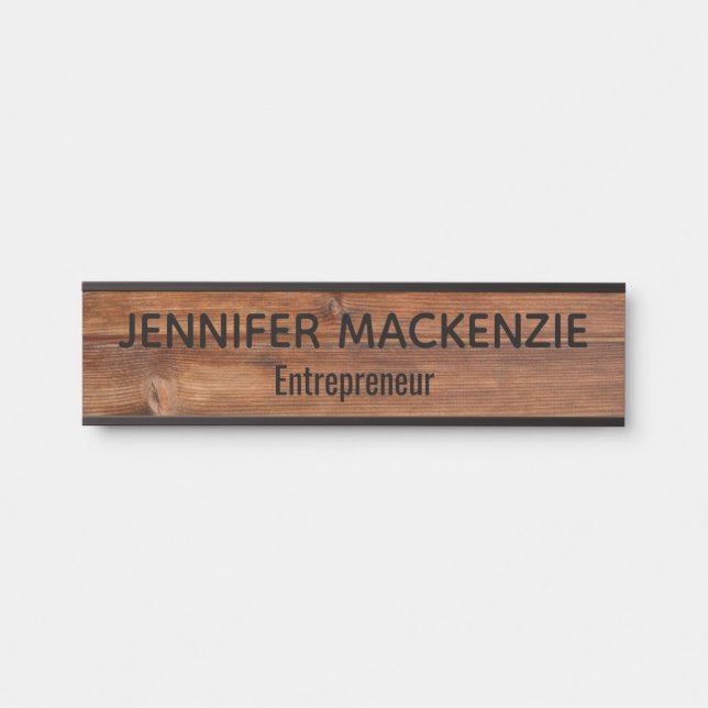 Élégant Nom Plaque Grain de bois Panneau de porte  (Devant)