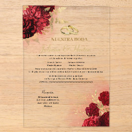 Elegant Nuestra Boda Red Floral Wedding Invitation Acryleinladungen