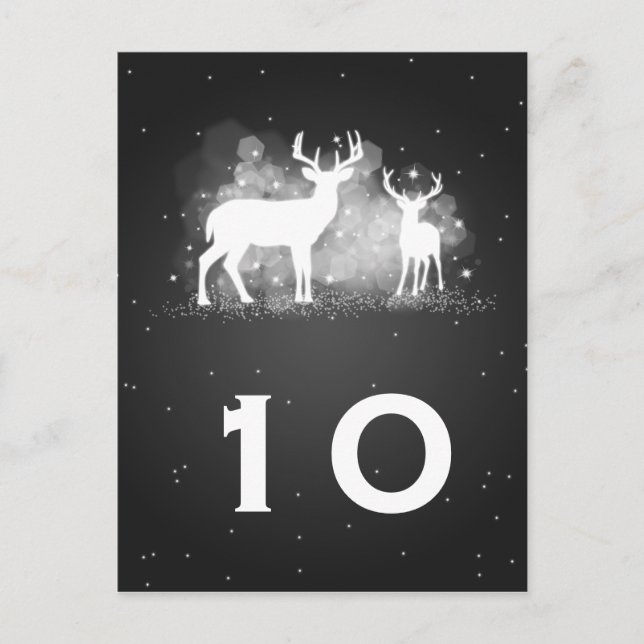 Élégant numéro de table Hiver Cerf Étincelant Noir (Devant)