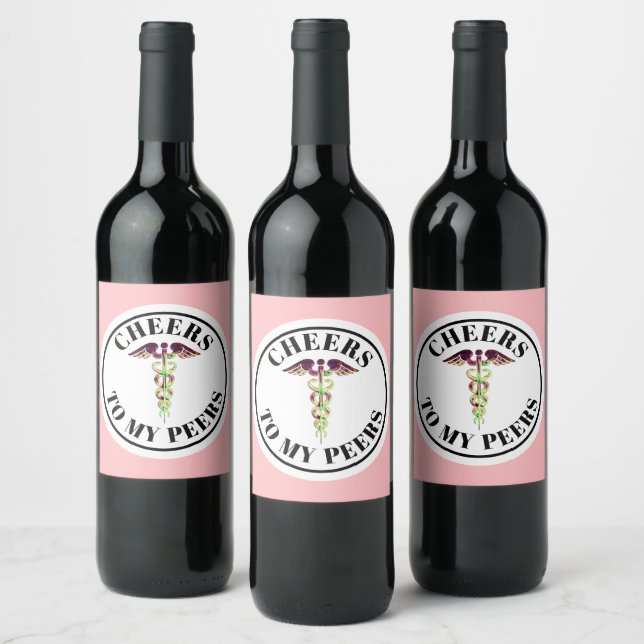 Elegant Nurse Abschluss Medical Caduceus Cheers Weinetikett (Flaschen)