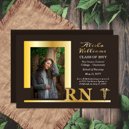 Elegant Nurse RN Caduceus Foto Graduate Brown Folieneinladung