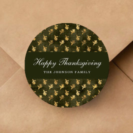 Elegant Oak Leaves Green Thanksgiving Runder Aufkleber