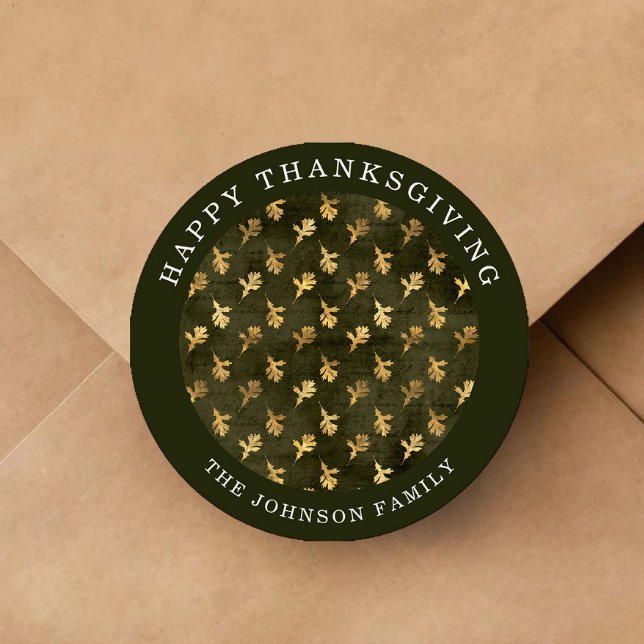 Elegant Oak Leaves Green Thanksgiving Runder Aufkleber (Elegant Oak Leaves Green Thanksgiving Classic Round Sticker)
