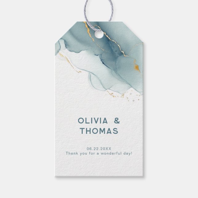 Elegant Ocean Beach Dusty Blue Wedding Vielen Dank Geschenkanhänger (Vorderseite)