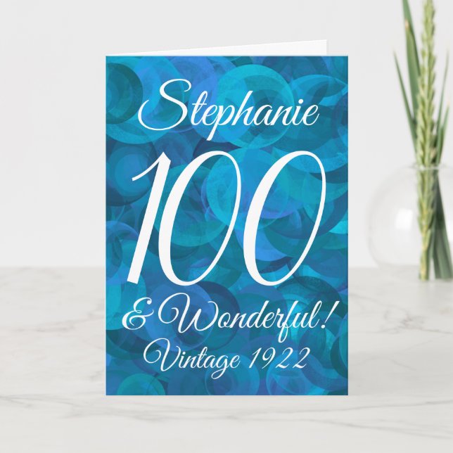 Elegant Ocean Blue 100 & Wonderful Birthday Karte (Vorderseite)