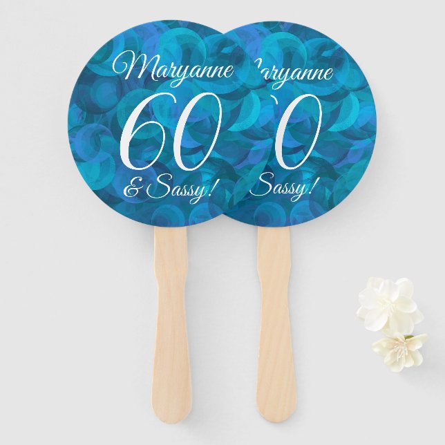 Elegant Ocean Blue 60 und Sassy Birthday Party Fächer (Vorne und Hinten)