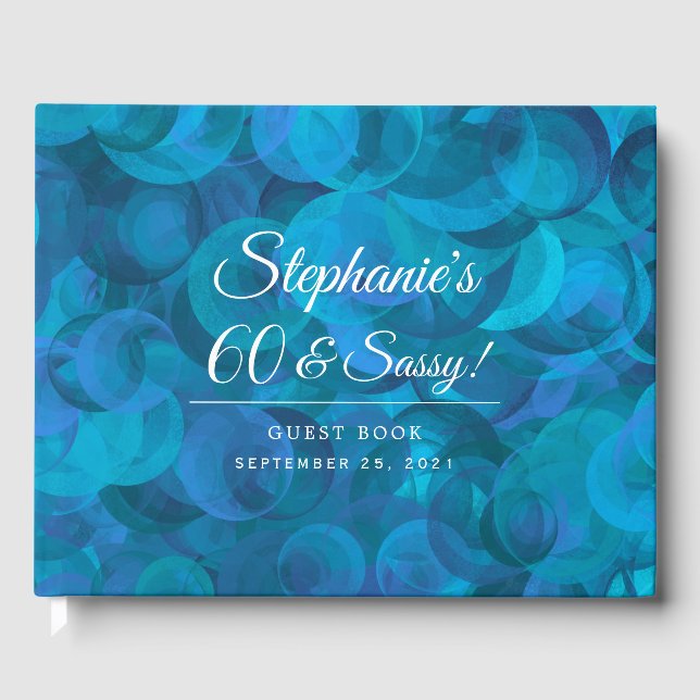 Elegant Ocean Blue 60 und Sassy Birthday Party Gästebuch (Vorderseite)