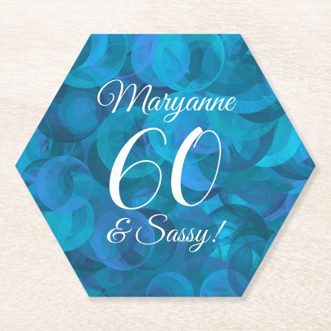 Elegant Ocean Blue 60 und Sassy Birthday Party Untersetzer (Vorderseite)