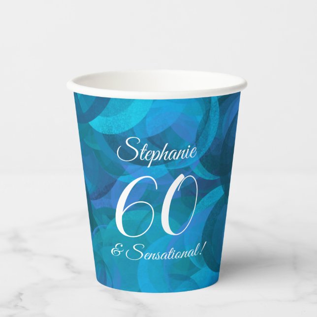 Elegant Ocean Blue 60 und sensationeller Geburtsta Pappbecher (Vorderseite)