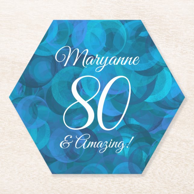 Elegant Ocean Blue 80 und Phantastische Geburtstag Untersetzer (Vorderseite)