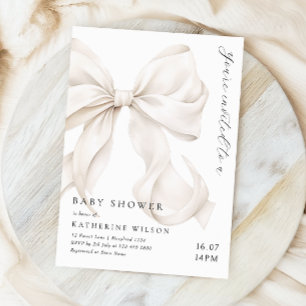 Elegant Off White Bow Baby Dusche Einladung