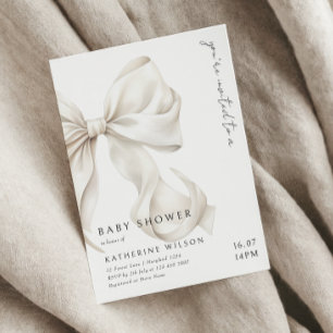 Elegant Off White Bow Baby Dusche Einladung