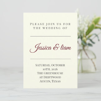 Elegant Off-White & Burgundy Minimalist Wedding Einladung