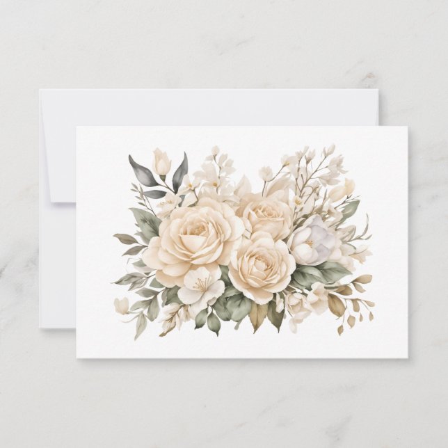 Elegant Off-White Floral Bouquet Flat Mitteilungskarte (Vorderseite)