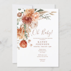 Elegant Oh Baby Boho Terracota Floral Baby Shower Einladung