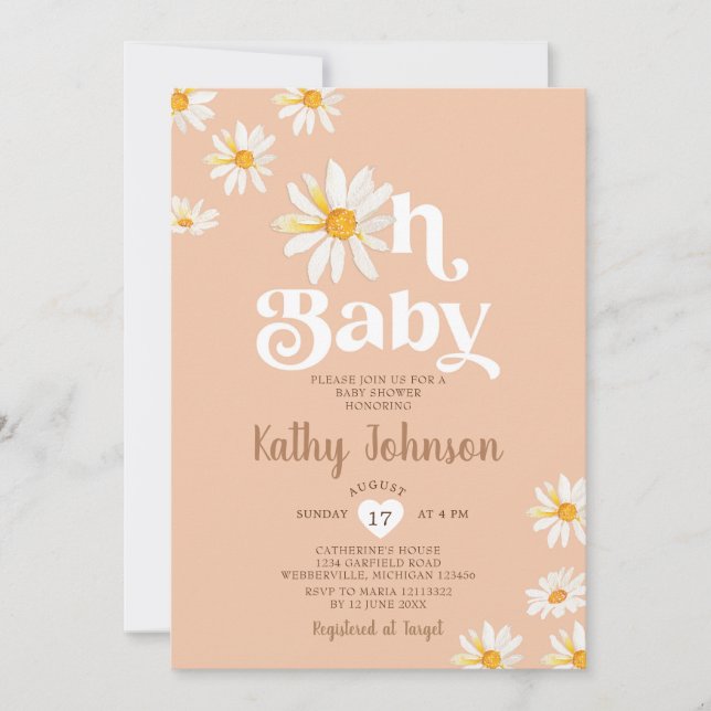 Elegant Oh Baby Daisy Blume Boho Baby Shower Einladung (Vorderseite)