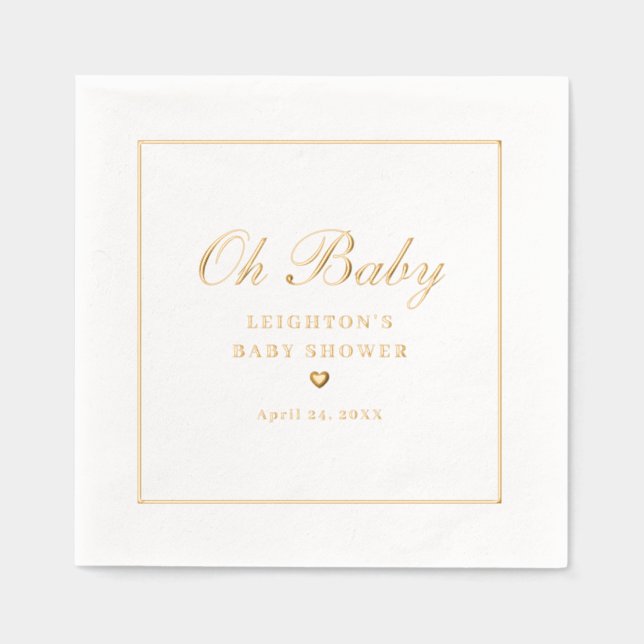 Elegant Oh Baby Script Calligraphy Baby Shower Servietten Mit Folie (Vorderseite)