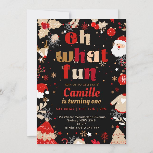 Elegant Oh What Fun Christmas  Birthday Party Einladung (Vorderseite)