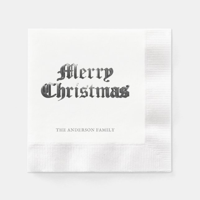Elegant Old English Lettering Frohe Weihnachten Serviette (Vorderseite)