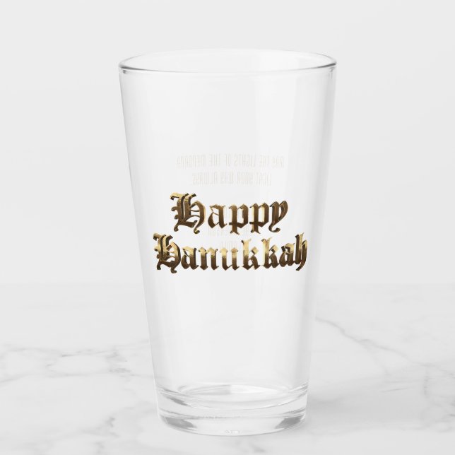 Elegant Old English Lettering Happy Hanukkah Glas (Vorderseite)