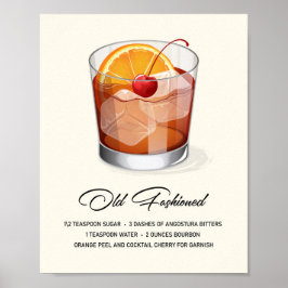Elegant Old Fashioned Cocktail Recipe Artwork Poster