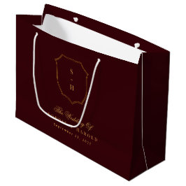 Elegant Old Money Burgundy Gold Monogram Wedding Große Geschenktüte