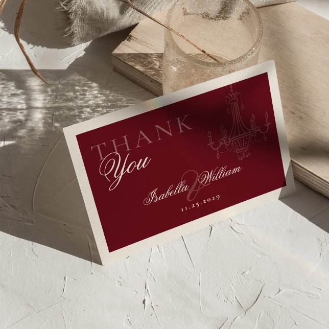 Elegant Old Money Wine Red Wedding Thank You Dankeskarte (Von Creator hochgeladen)