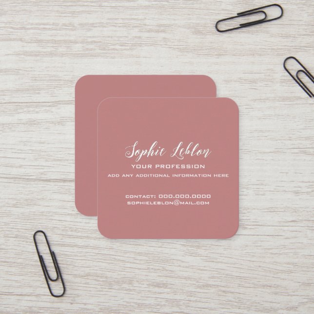 Elegant Old-Rose Square Card with Script Name Quadratische Visitenkarte (Vorderseite/Rückseite Beispiel)