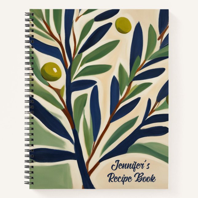 Elegant Olive Branch Personalized Recipe Book Notizbuch (Vorderseite)