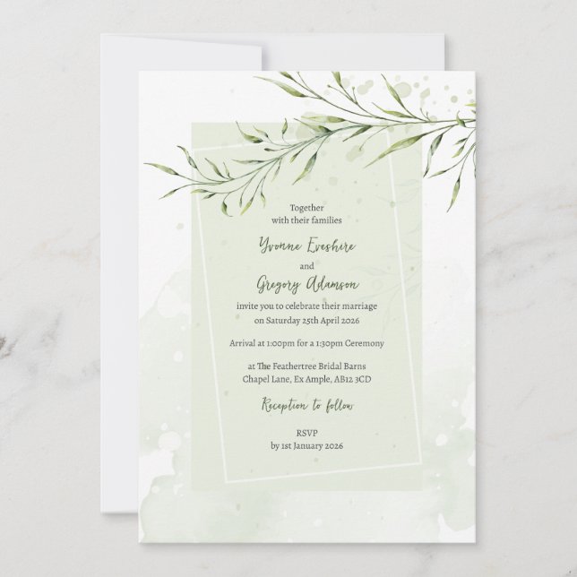 Elegant Olive Branch Wedding Invitation (Devant)