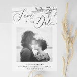 Elegant olive. Delicate botanical Italian wedding Save The Date<br><div class="desc">Black and white delicate botanical Italian wedding Save the Date with elegant script and olive branch.</div>
